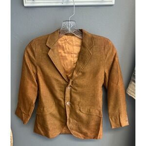 Vintage 60s Woven Tweed Blazer Boys Size M Brown Church Coat Jacket